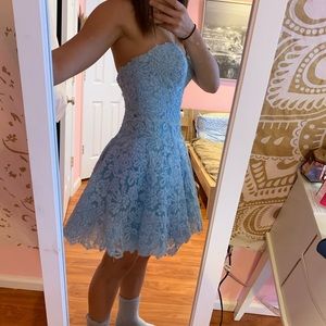Strapless blue dress